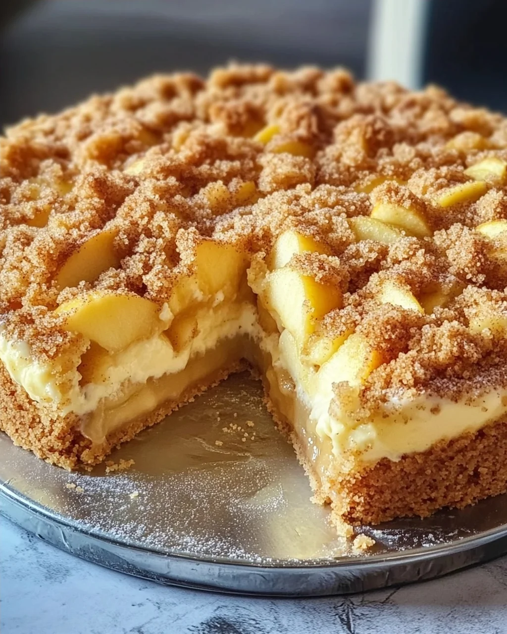 Apfelkuchen mit cremigem Pudding & knusprigen Zimtstreuseln
