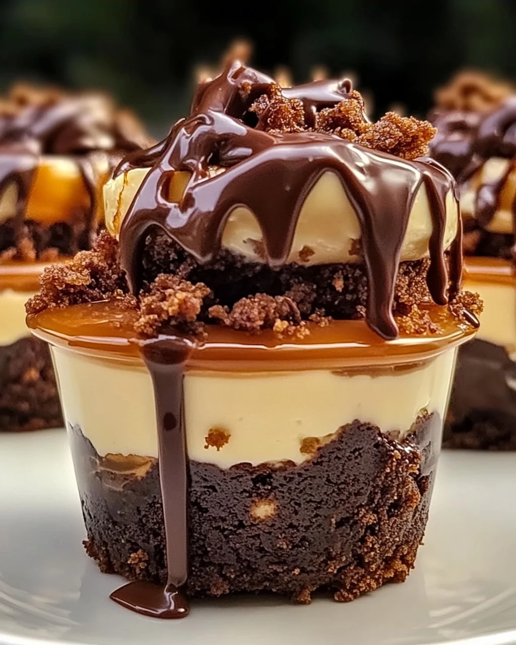 Beladene Brownie-Käsekuchen-Tassen für Schokoladenliebhaber