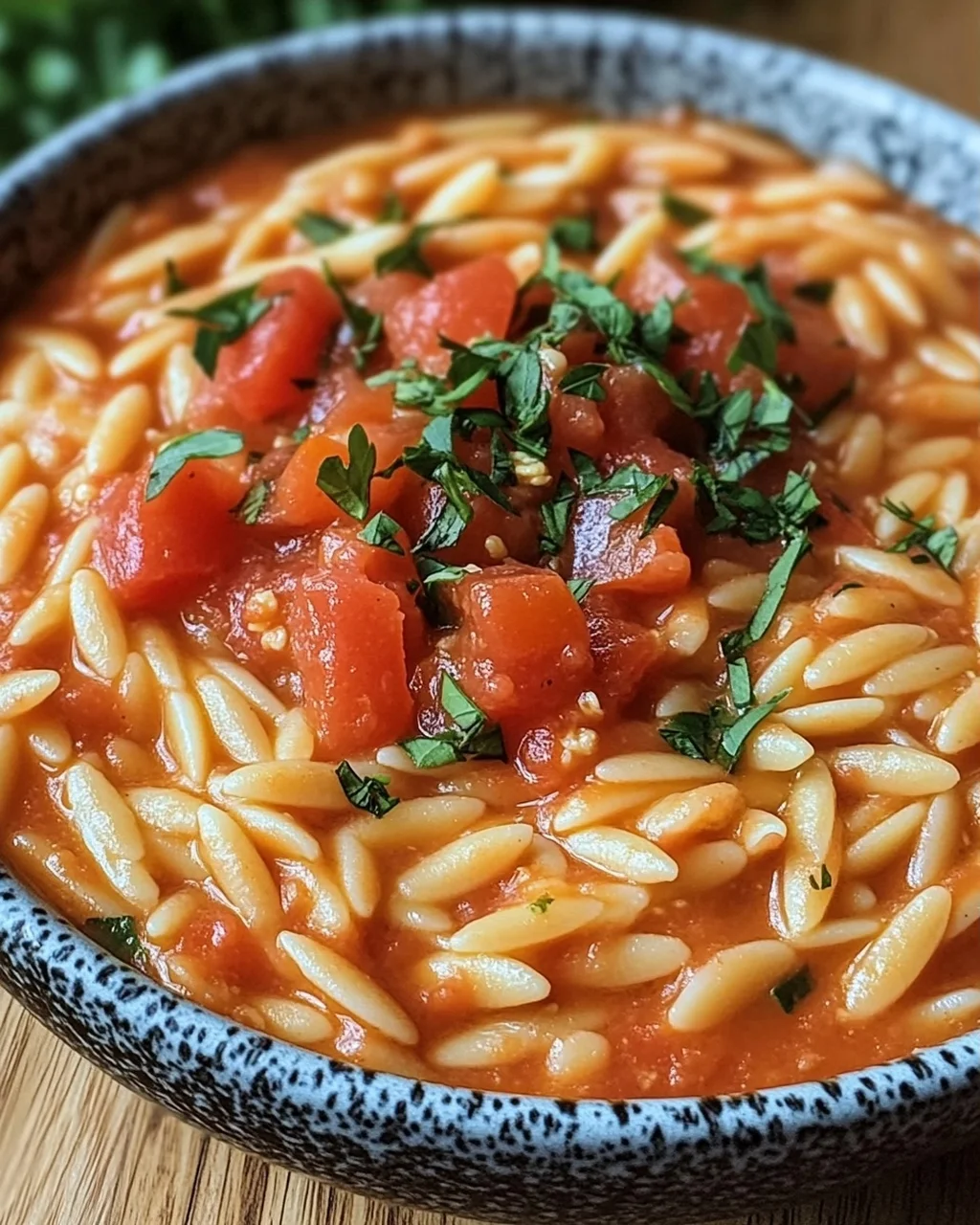 Creamy Vegan Tomato Orzo mit Kokosmilch