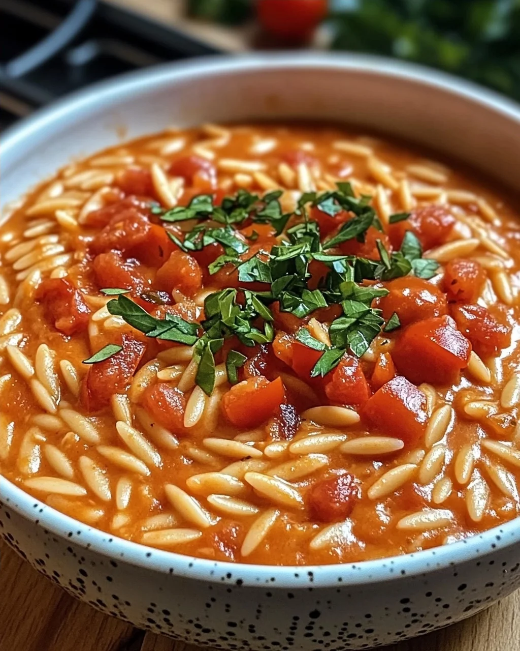 Creamy Vegan Tomato Orzo mit Kokosmilch