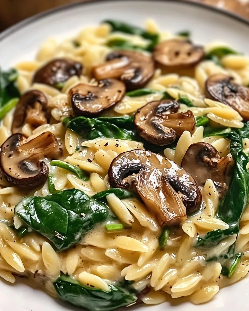 Cremiges Orzo Gericht mit Pilzen & Spinat: Dein Favorit!