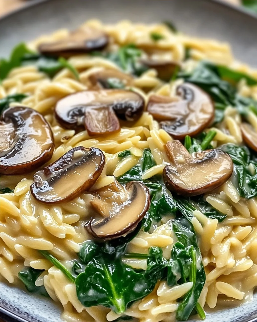Cremiges Orzo Gericht mit Pilzen & Spinat: Dein Favorit!