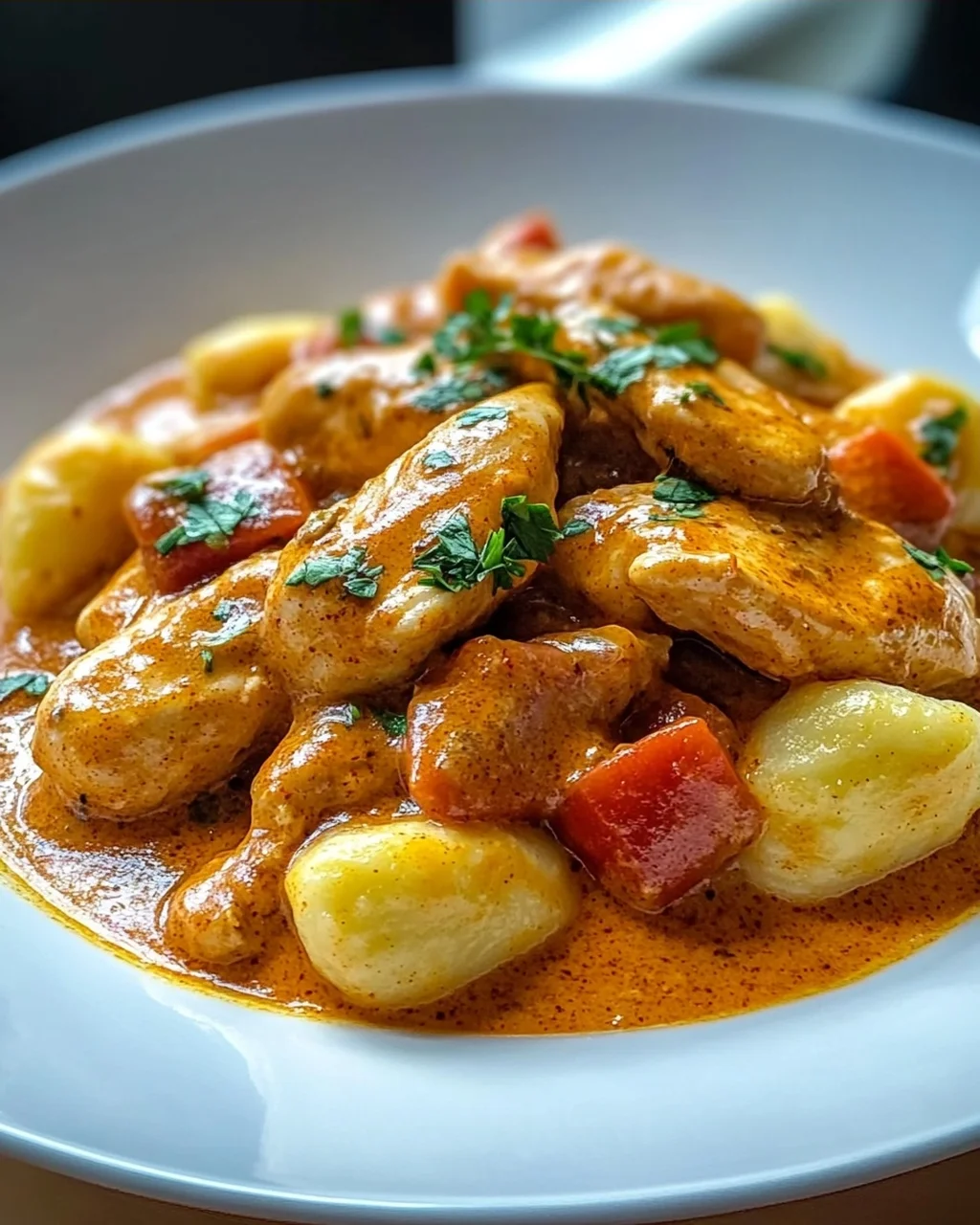 Cremiges Paprika Sahne Hähnchen mit Gnocchi – schnell & lecker