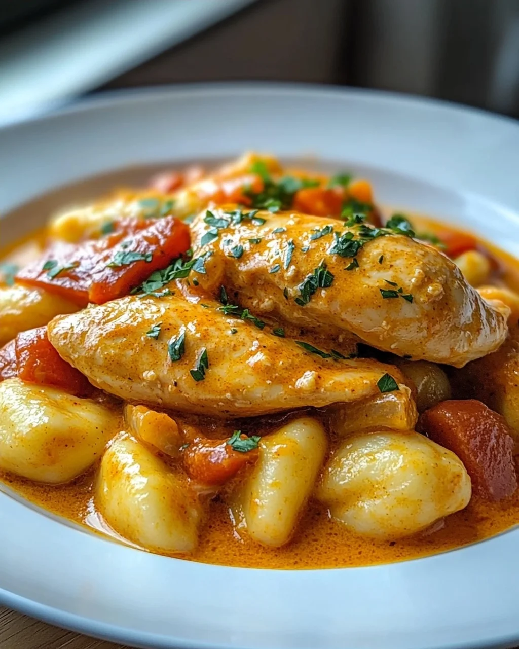 Cremiges Paprika Sahne Hähnchen mit Gnocchi – schnell & lecker