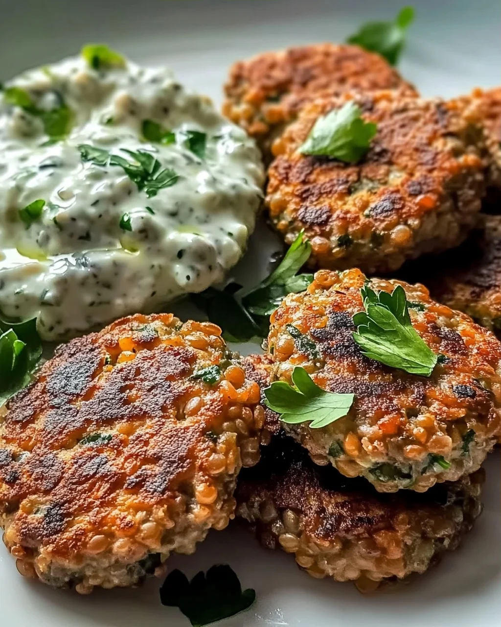 Gebratene griechische Linsenfrikadellen mit Tzatziki Rezept