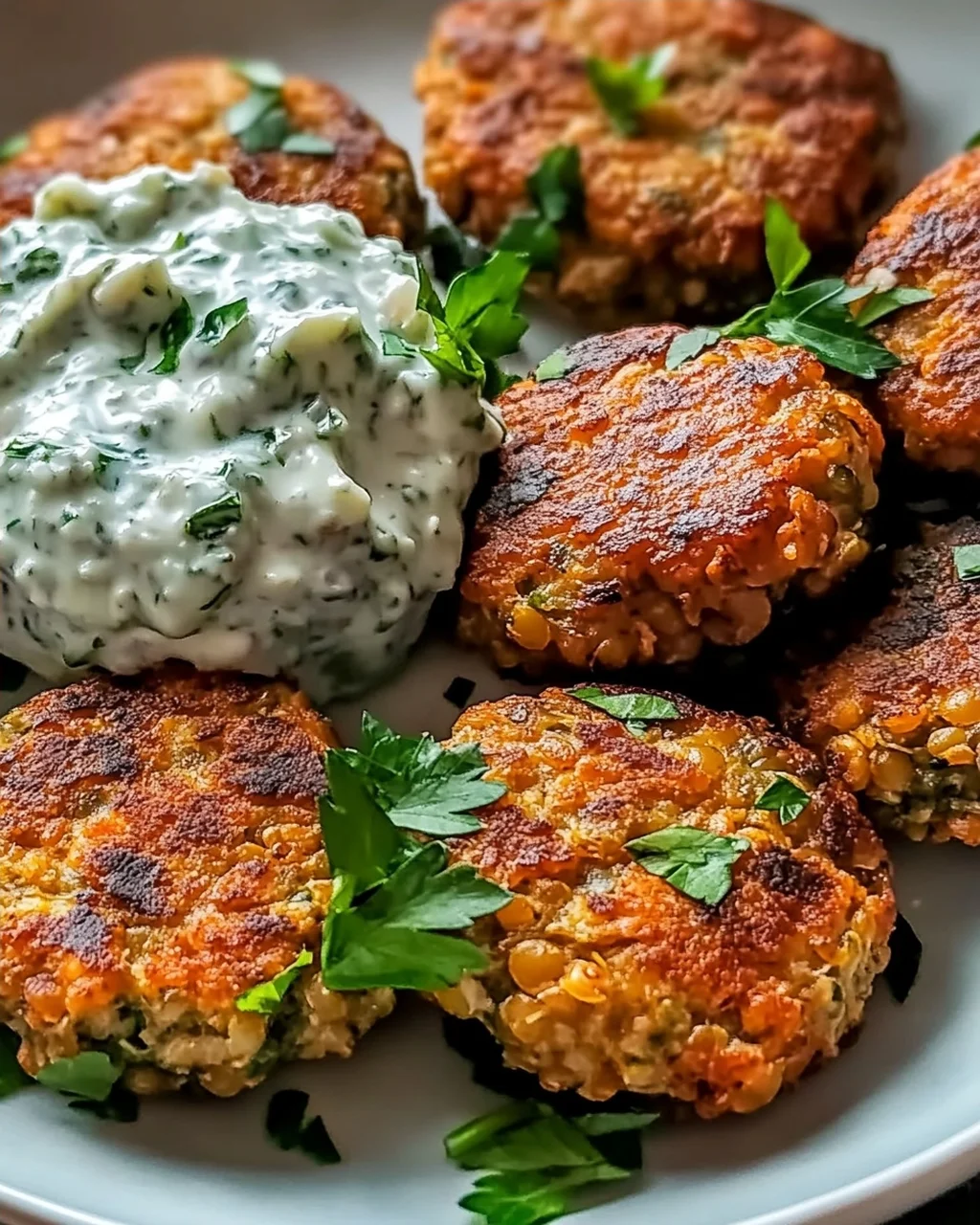 Gebratene griechische Linsenfrikadellen mit Tzatziki Rezept