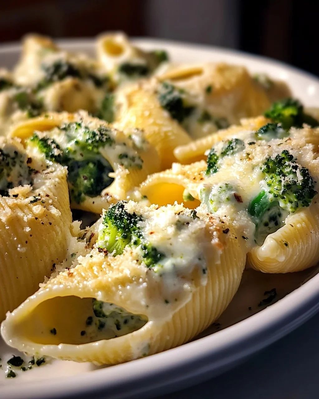 Gefüllte Muschelnudeln mit Brokkoli & Parmesan Alfredo