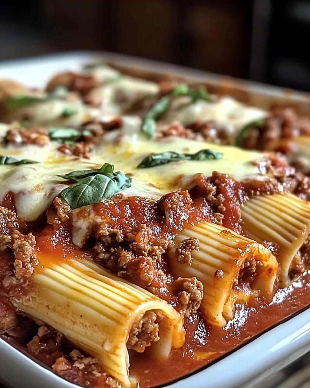 Käsegefüllte Manicotti mit schmackiger Fleischsauce