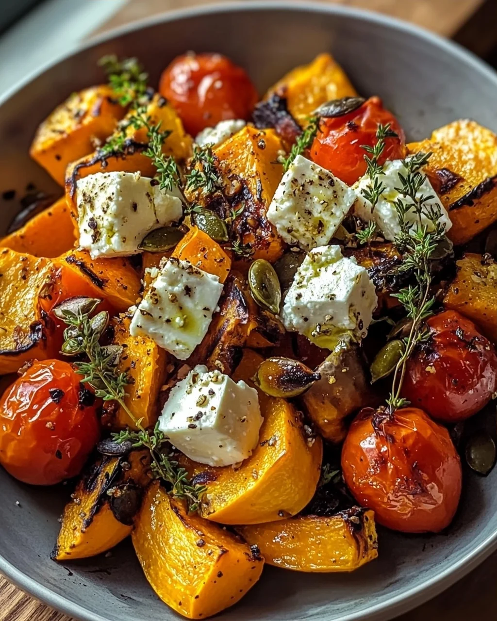 Köstlicher Ofenkürbis mit Feta und Kräutern