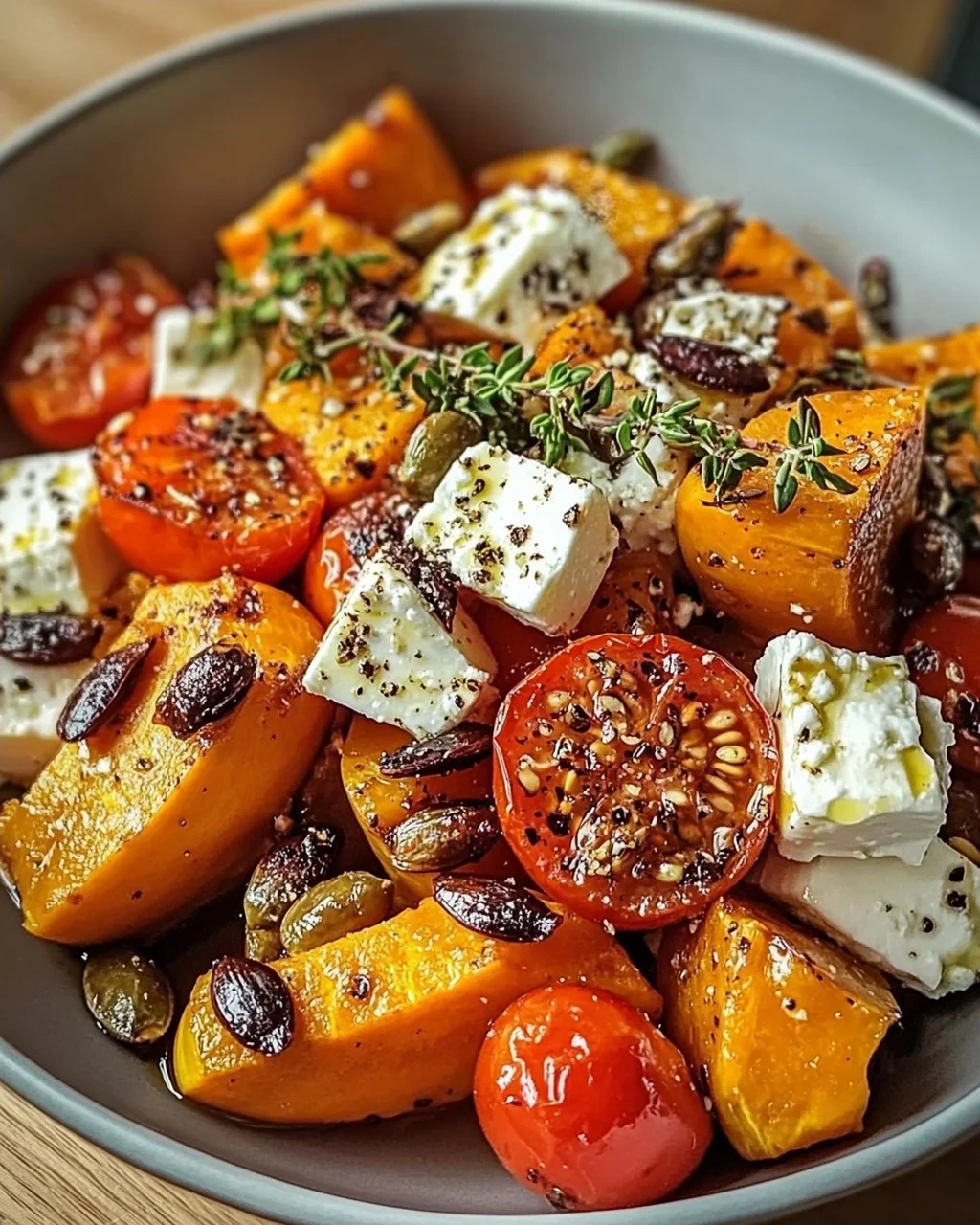 Köstlicher Ofenkürbis mit Feta und Kräutern