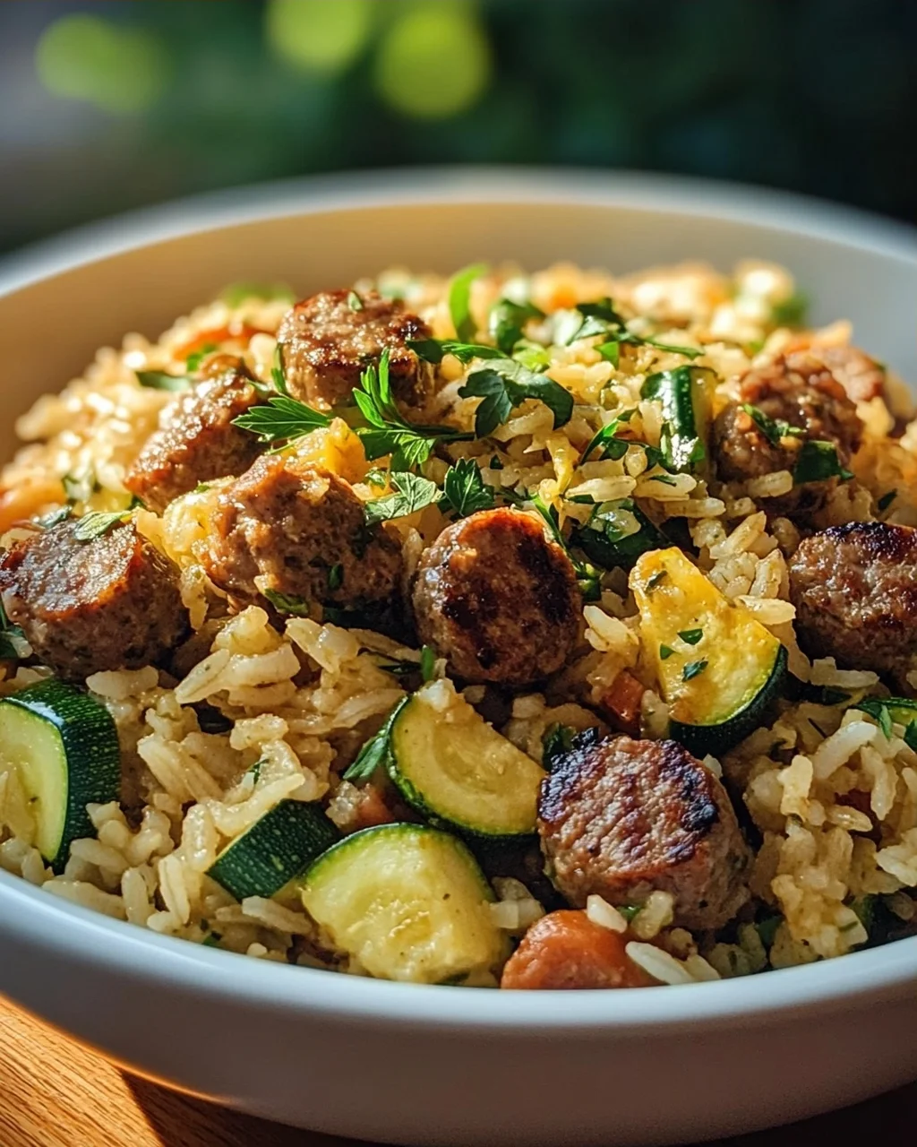 Mediterraner Wurst Reis: Lecker mit Zucchini & Kräutern!