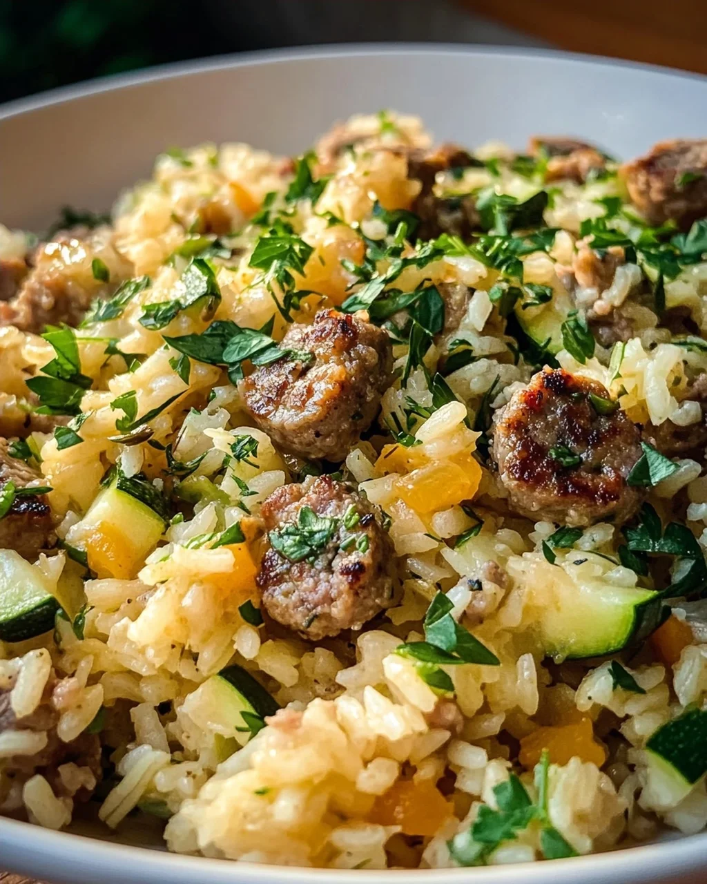Mediterraner Wurst Reis: Lecker mit Zucchini & Kräutern!