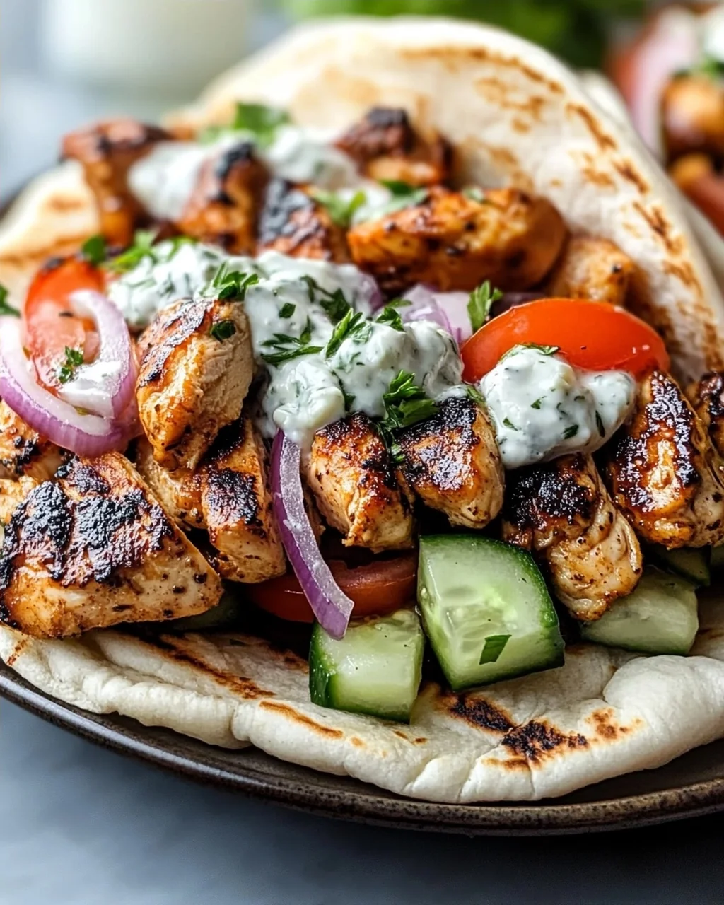 Mediterranes Hähnchen-Gyros mit cremigem Feta-Tzatziki