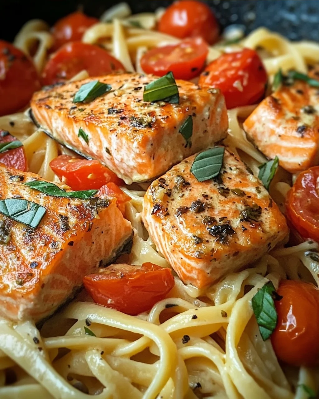 Ofen-Lachs-Pasta mit Tomaten