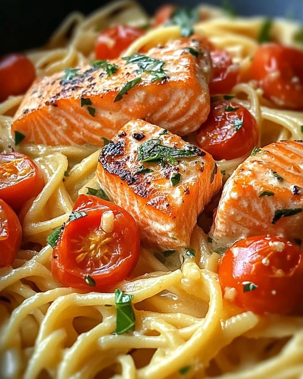 Ofen-Lachs-Pasta mit Tomaten
