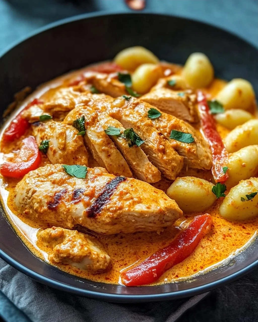 Paprika-Sahne-Hähnchen mit Gnocchi