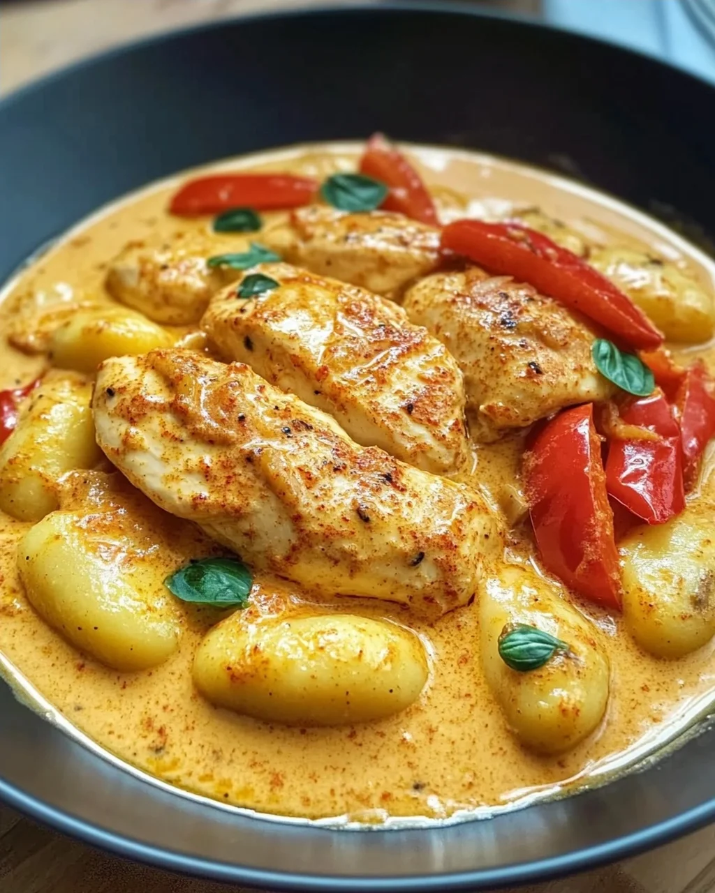 Paprika-Sahne-Hähnchen mit Gnocchi
