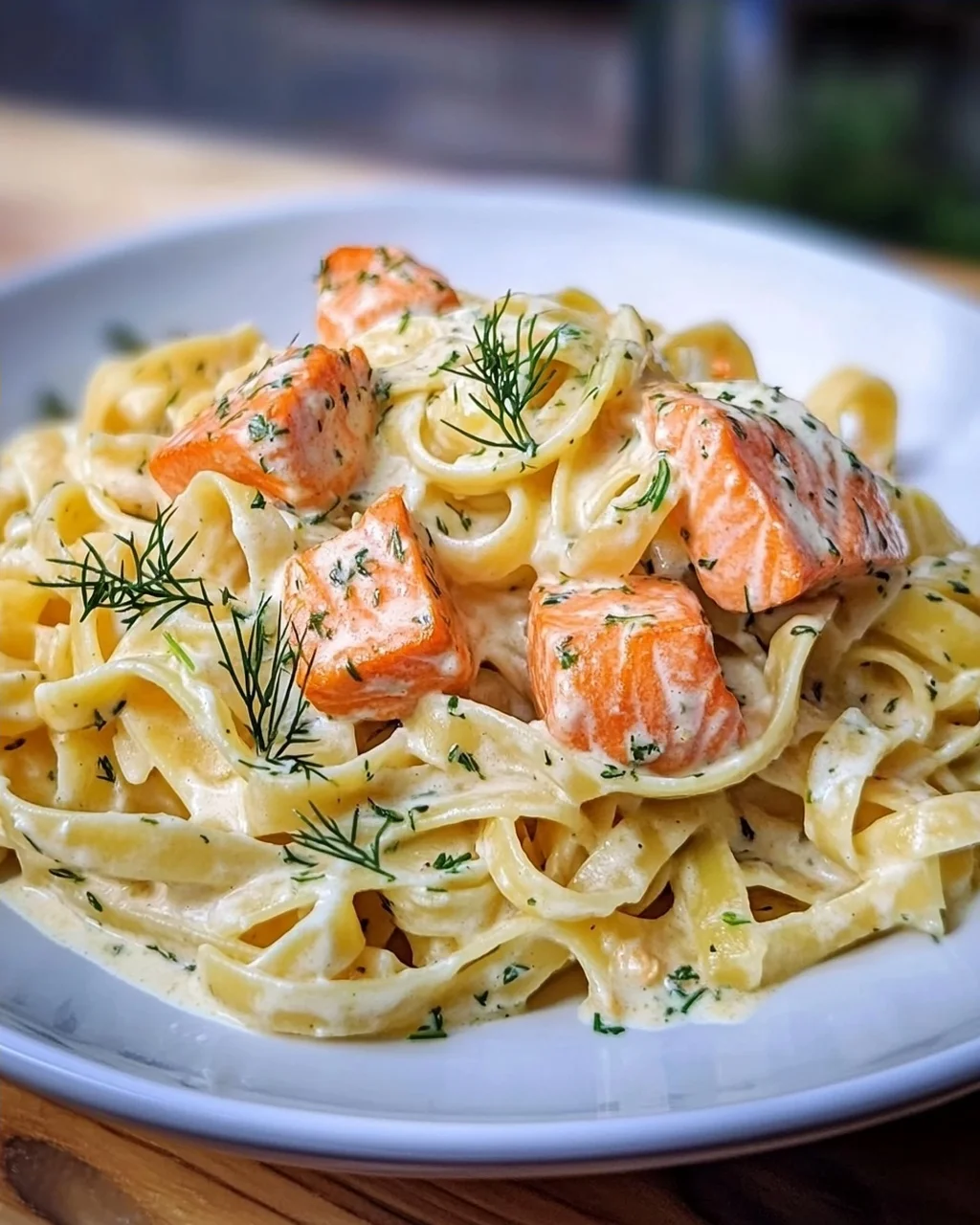 Pasta mit Lachs und Sahnesoße