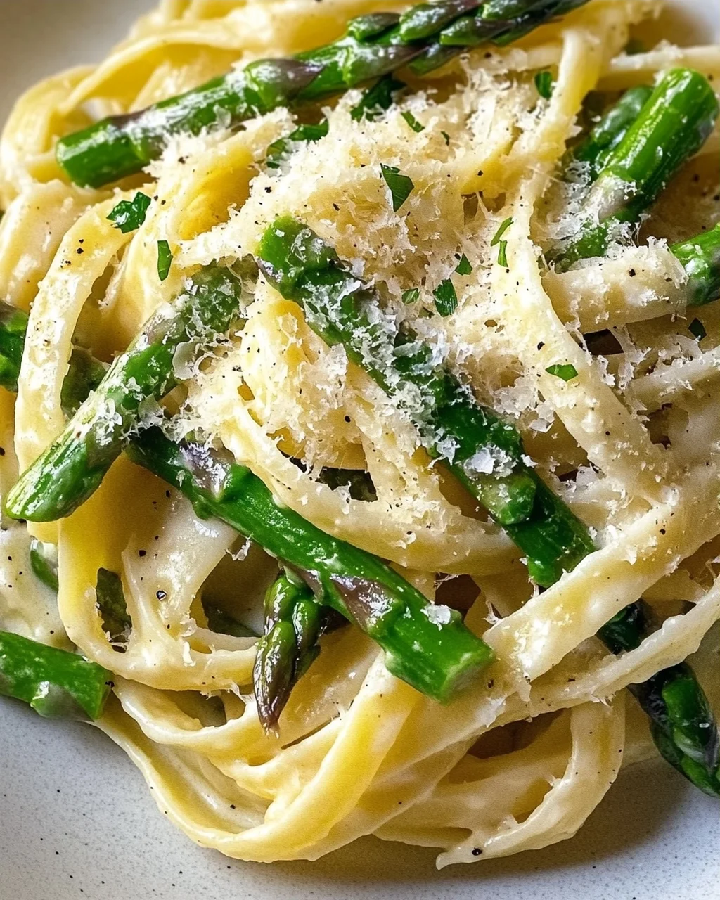 Pasta with Green Asparagus in Lemon Cream and Parmesan