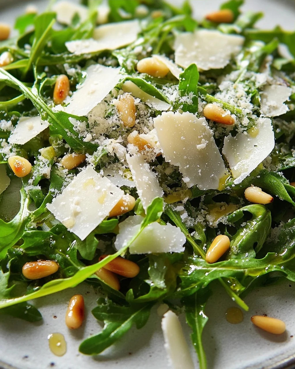 Rucola Salat mit Parmesan und Pinienkernen – frisch genießen!