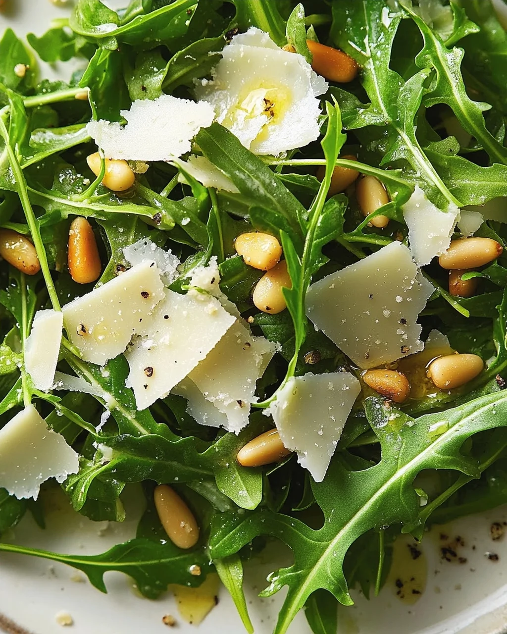 Rucola Salat mit Parmesan und Pinienkernen – frisch genießen!