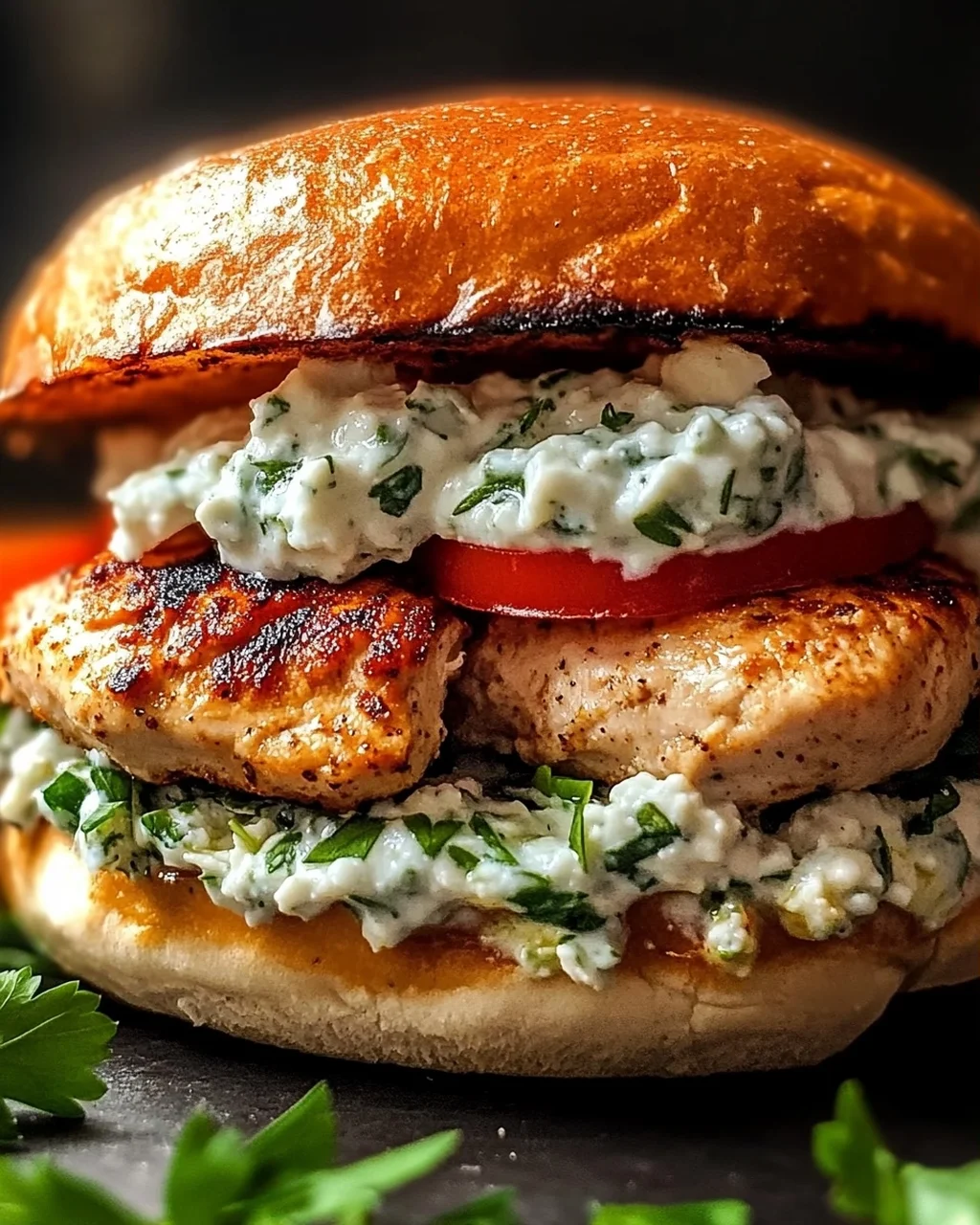 Saftige griechische Hähnchenburger mit Tzatziki lecker!