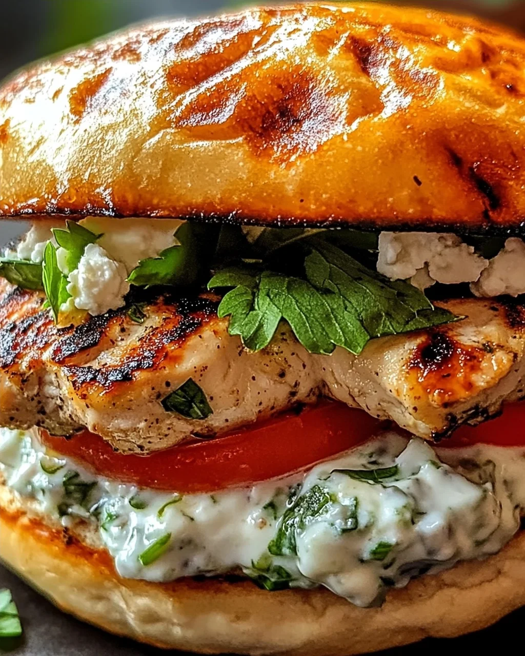 Saftige griechische Hähnchenburger mit Tzatziki lecker!