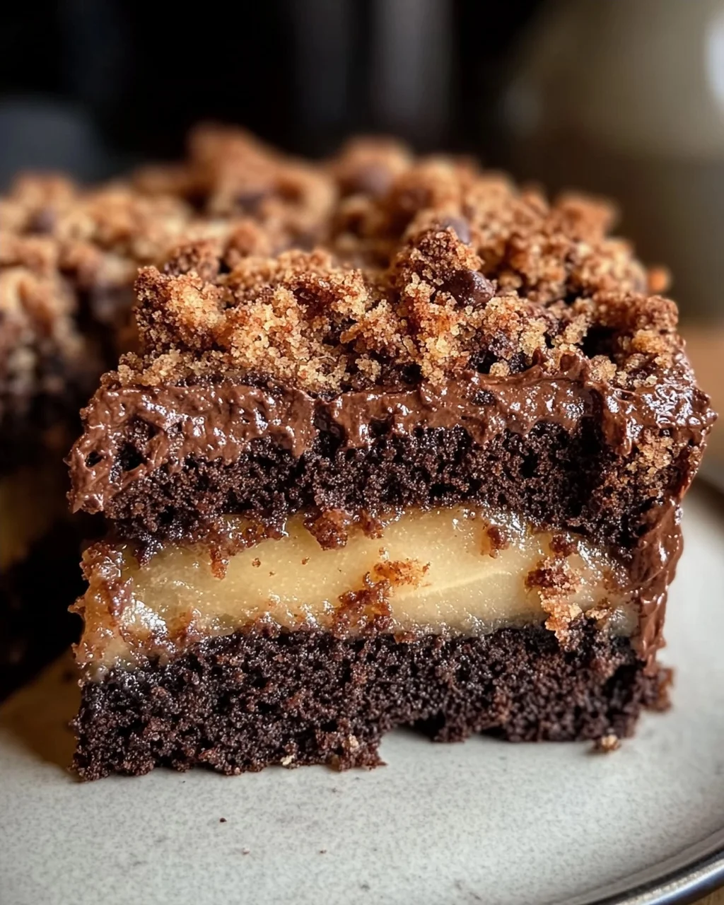 Saftiger Schokoladen-Birnenkuchen mit Schoko-Streuseln