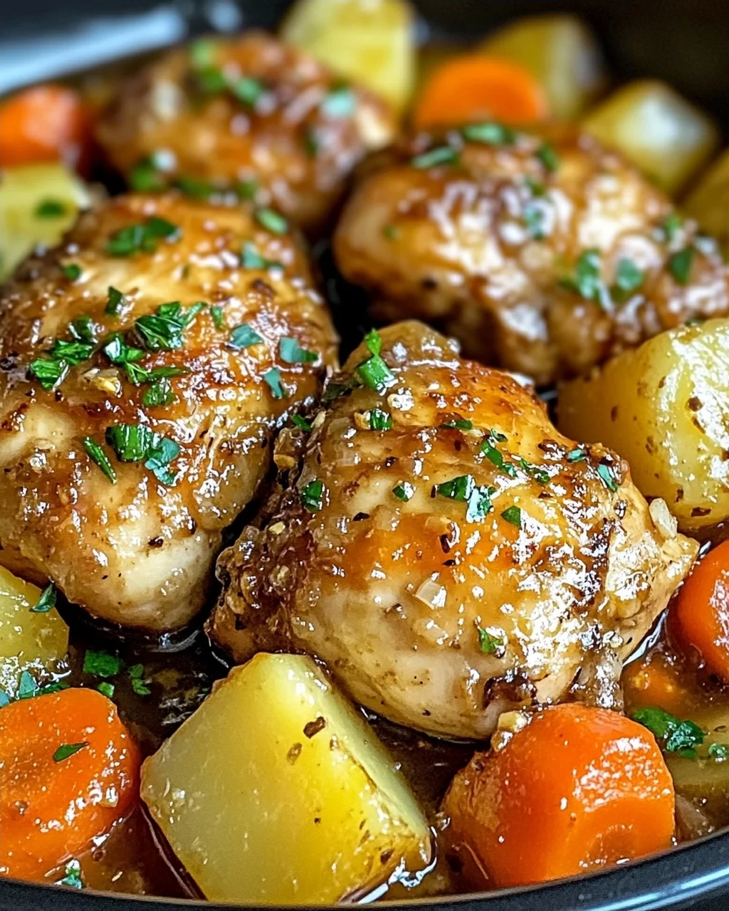 Schmortopf Knoblauchbutter Hähnchen und Gemüse Genuss