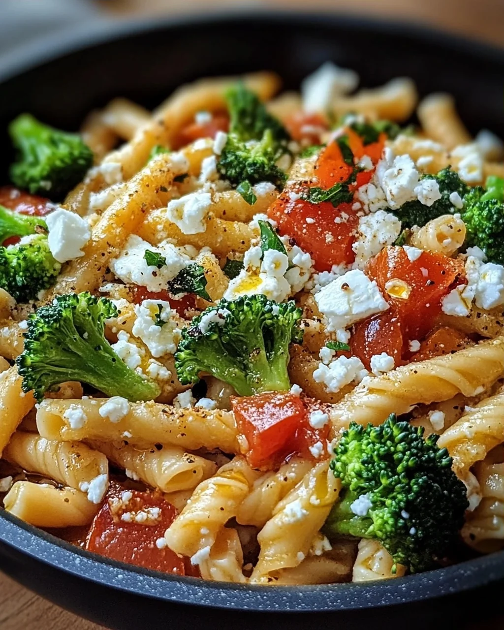 Schupfnudelpfanne mit Brokkoli, Feta und Tomaten
