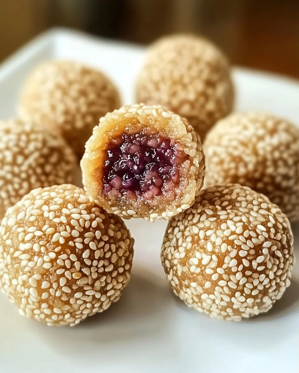 Sesamkugeln mit süßer roter Bohnenfüllung