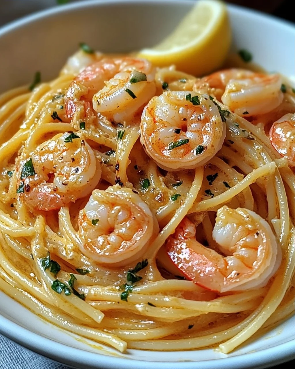 Spaghetti mit Garnelen in Frischkäsesauce