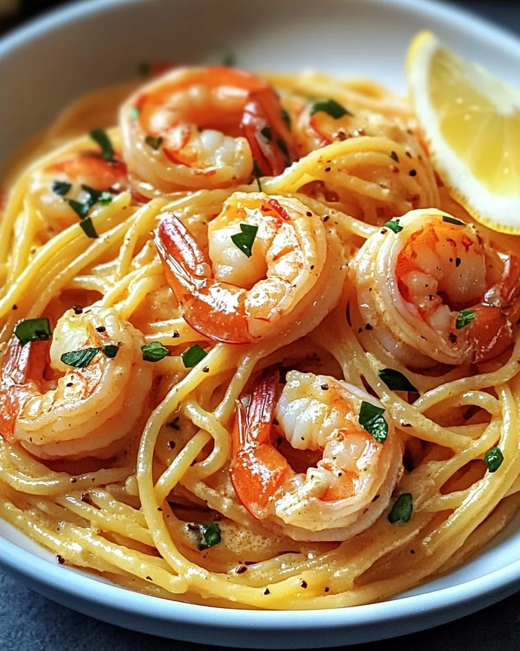 Spaghetti mit Garnelen in Frischkäsesauce