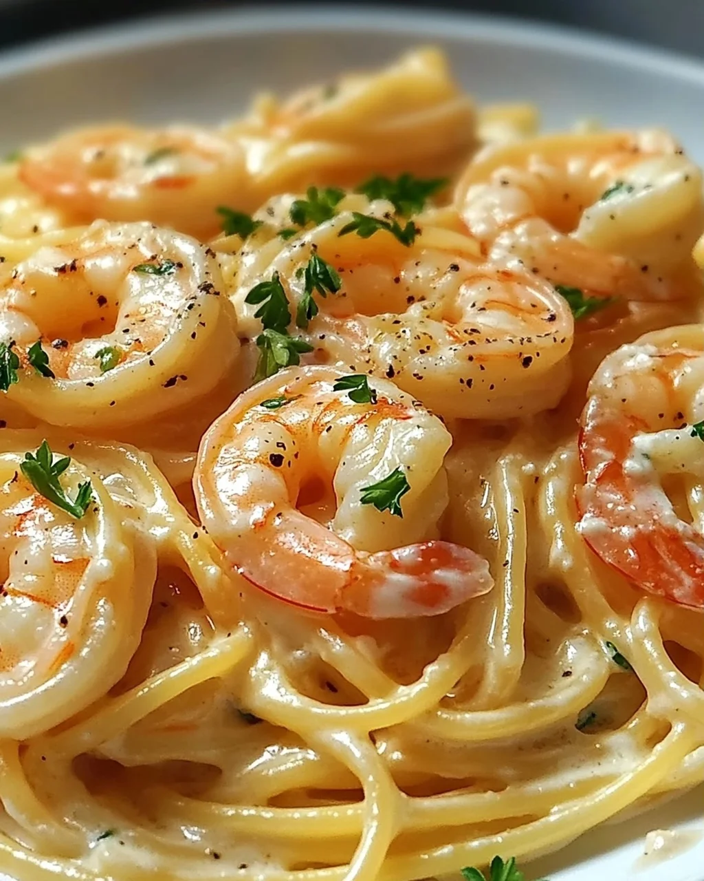 Spaghetti with Shrimp in Creamy Cream Cheese Sauce