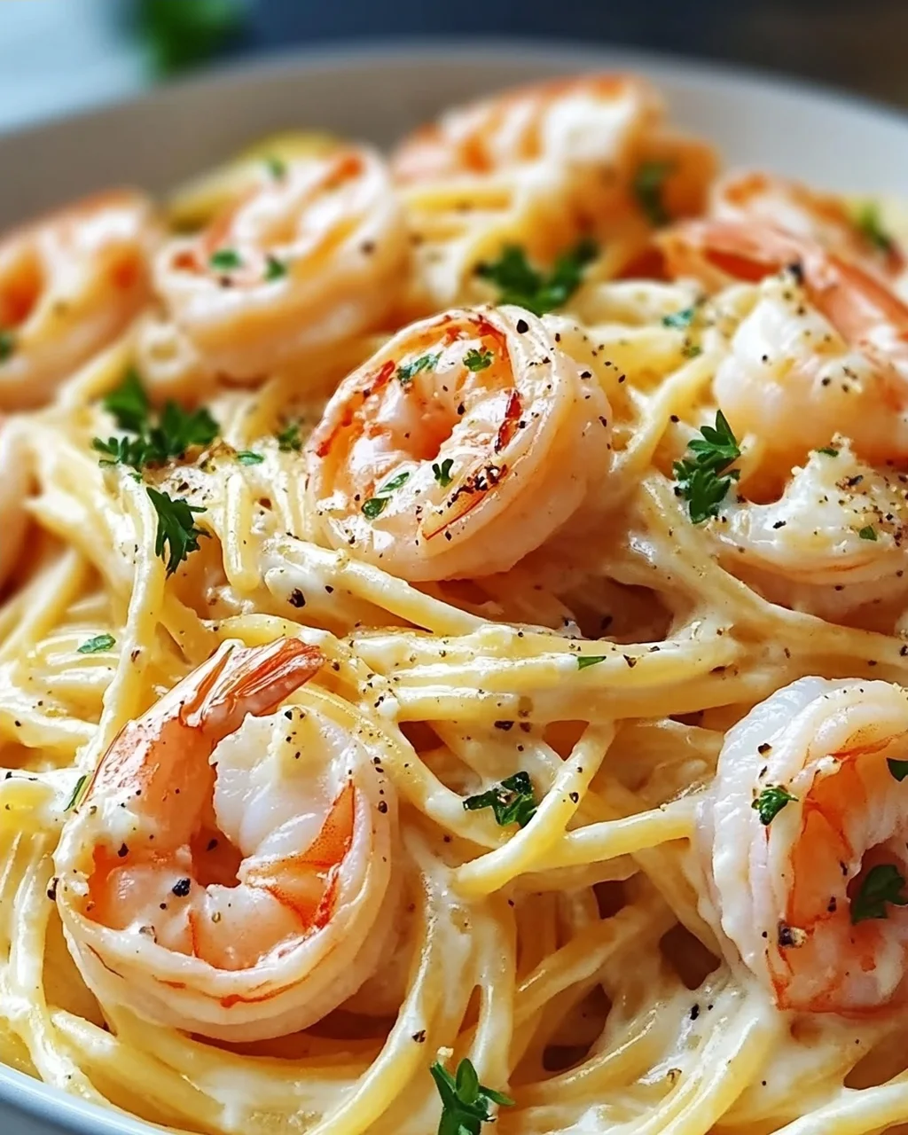 Spaghetti with Shrimp in Creamy Cream Cheese Sauce