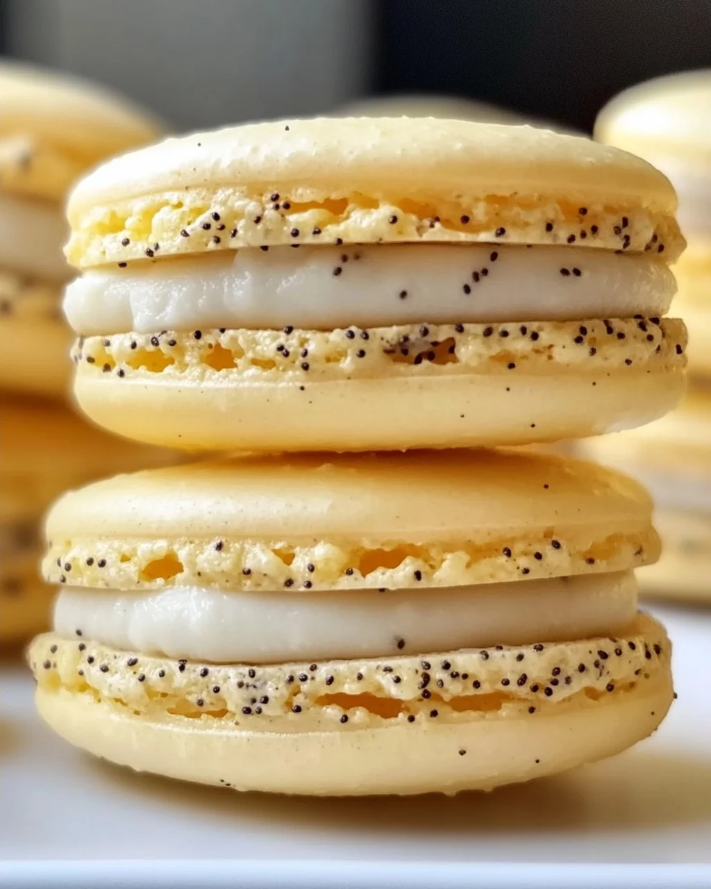 Zitronen-Mohn-Macarons mit cremiger Füllung